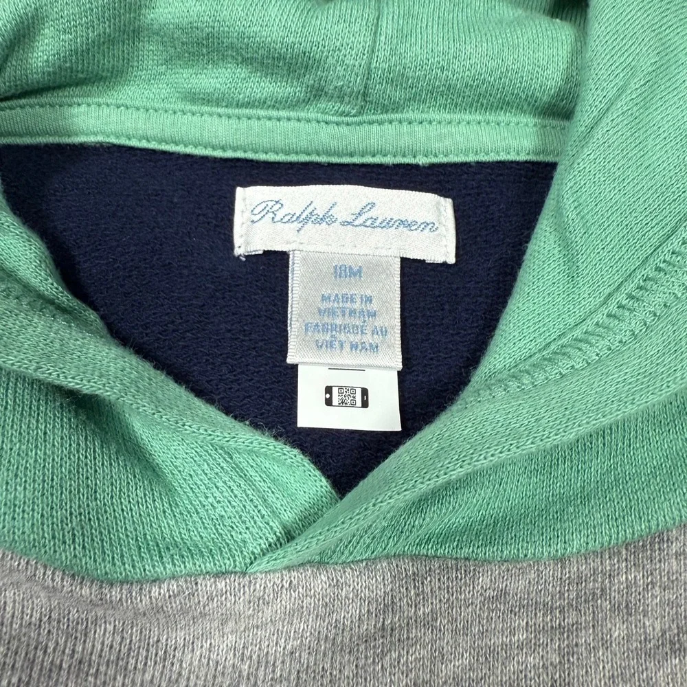 Ralph Lauren‎ Toddler Colorblock Hoodie Grey Navy Blue Red Yellow 18M Cotton